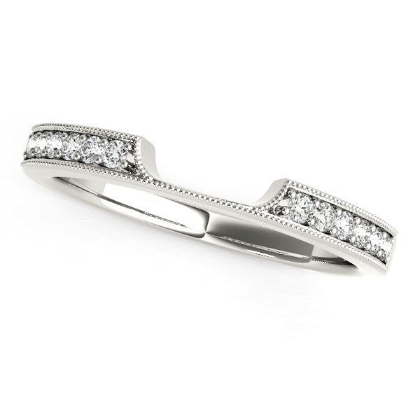 Alianza de oro blanco de 14 k con diamantes de estilo antiguo y sección curva (1/8 ct)