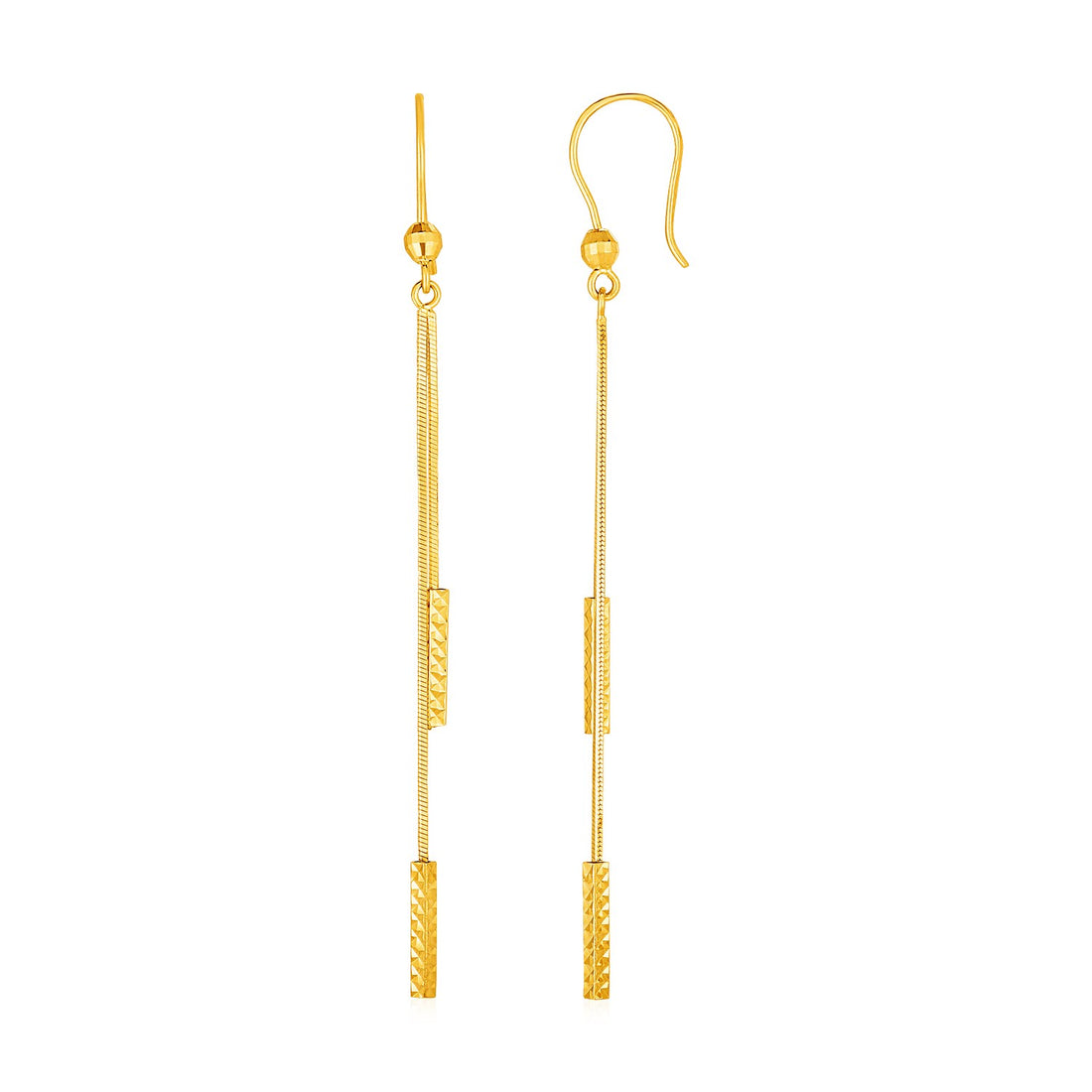 Pendientes largos con barra texturizada en oro amarillo de 14 k