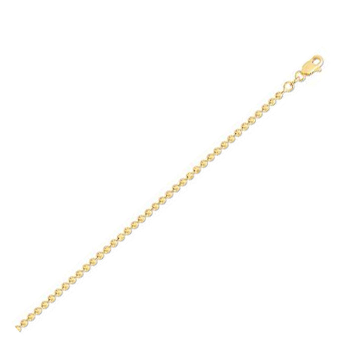 Cadena de cuentas con corte de luna en oro amarillo de 14 k (2,50 mm)