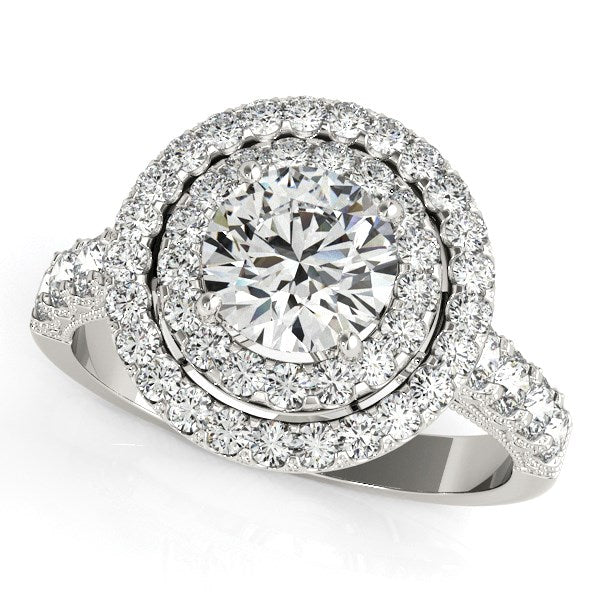 Anillo de compromiso de diamantes en oro blanco de 14 k con halo de doble pavé (2 5/8 cts)