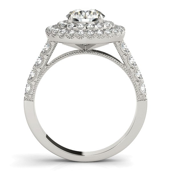 Anillo de compromiso de diamantes en oro blanco de 14 k con halo de doble pavé (2 5/8 cts)