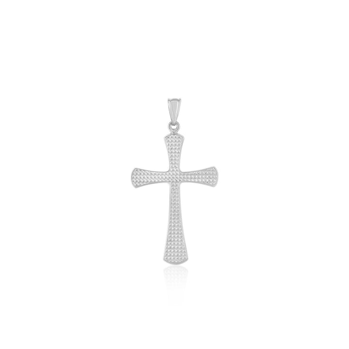 Colgante de cruz de oro blanco de 14 k con textura de cuentas