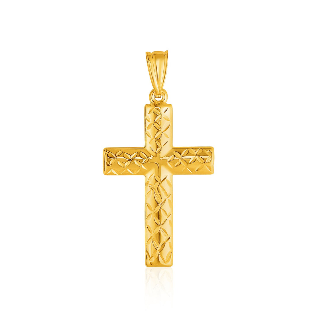 Colgante de cruz texturizada reversible de oro amarillo de 14 k