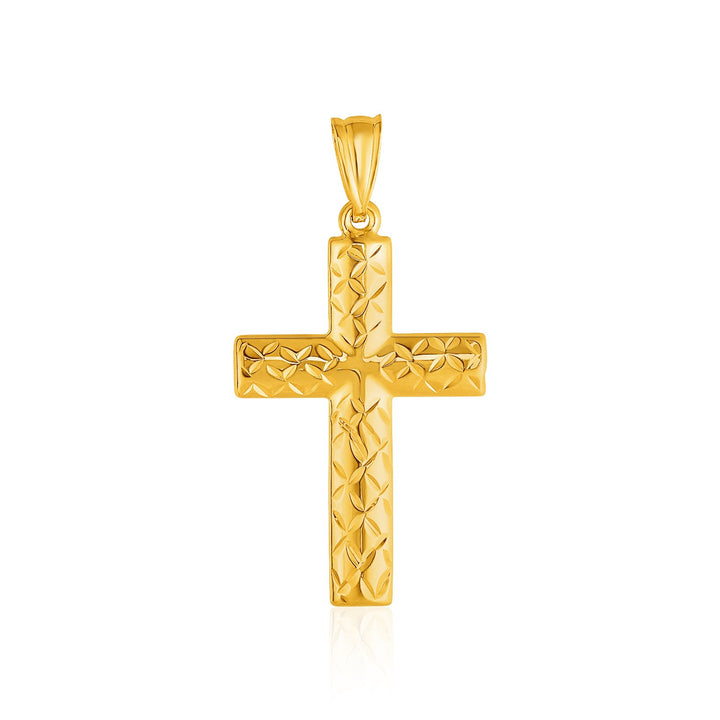 Colgante de cruz texturizada reversible de oro amarillo de 14 k
