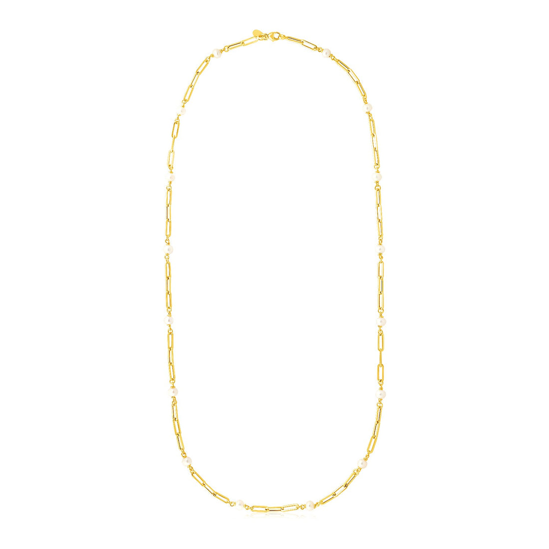 14k Yellow Gold Paperclip Chain and Pearl Necklace