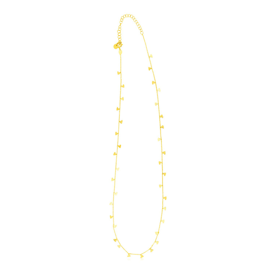 Collar de oro amarillo de 14 quilates con corazones colgantes