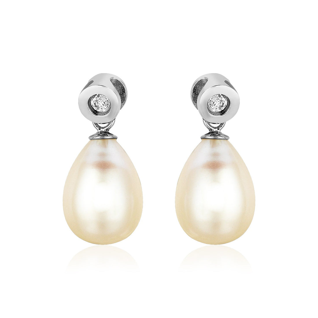 Sterling Silver Earrings with Pear Shaped Freshwater Pearls and Cubic Zirconias