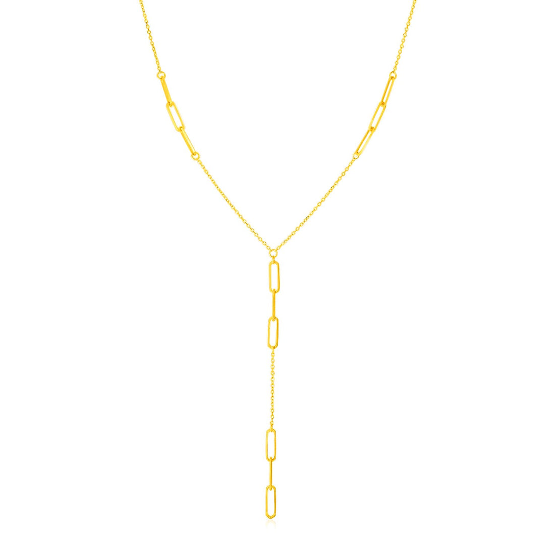 Collar de lazo de oro amarillo de 14 quilates con estaciones de cadena con clip