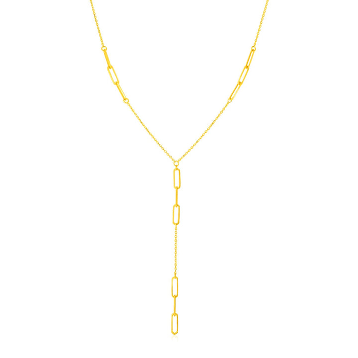 Collar de lazo de oro amarillo de 14 quilates con estaciones de cadena con clip