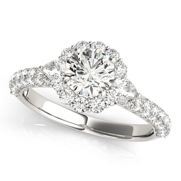Anillo de compromiso de oro blanco de 14 k con halo de diamantes redondos pavé (2 cts)