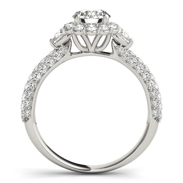 Anillo de compromiso de oro blanco de 14 k con halo de diamantes redondos pavé (2 cts)