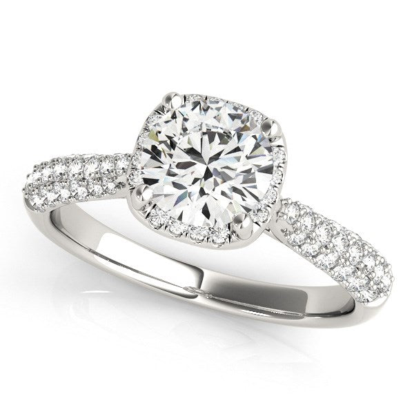 Anillo de compromiso de oro blanco de 14 k con halo de diamantes pavé graduados (1 1/3 ct)