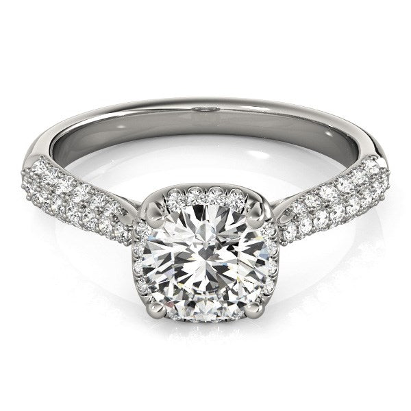 Anillo de compromiso de oro blanco de 14 k con halo de diamantes pavé graduados (1 1/3 ct)