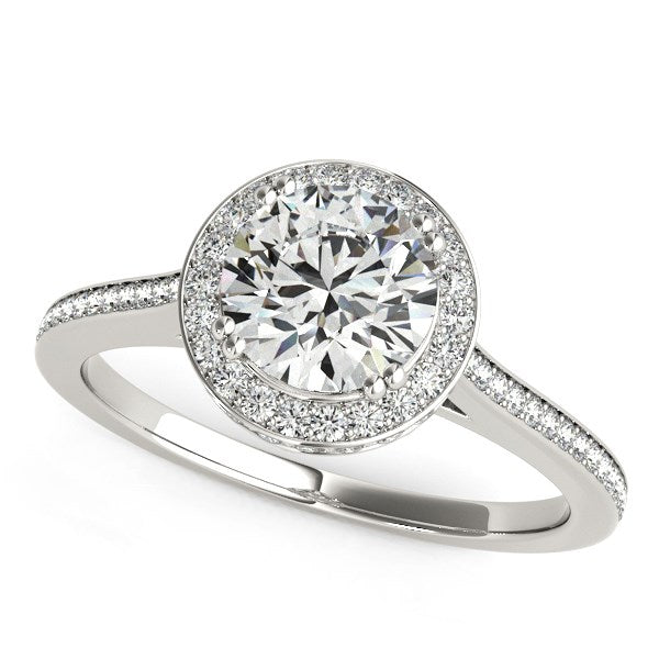 Anillo de compromiso clásico de oro blanco de 14 k con diamantes de caña fina y canal (2 cts)