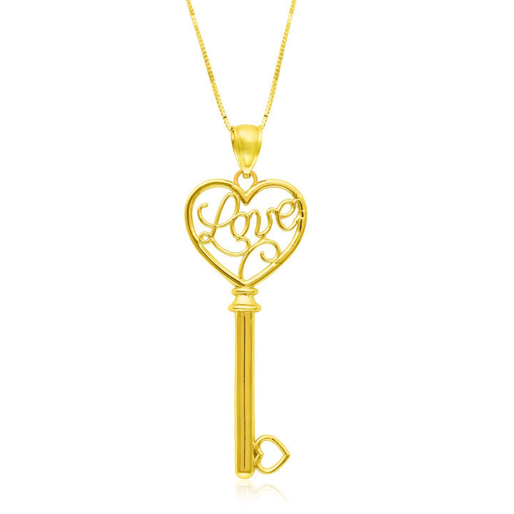 Colgante LOVE estilo llave maestra en oro amarillo de 14 k