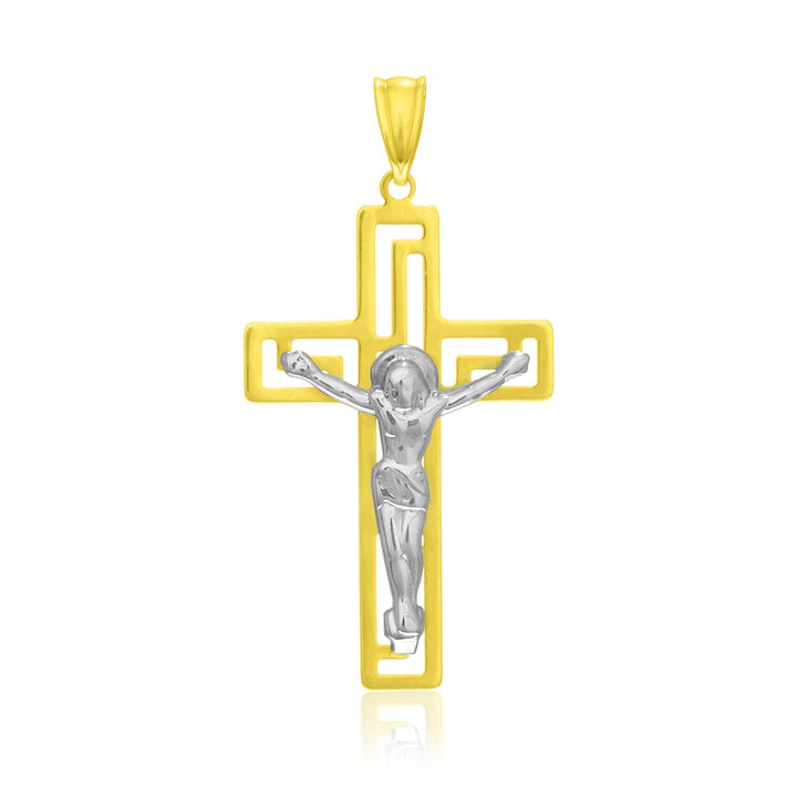 Cruz de oro bicolor de 14 k con colgante de figura