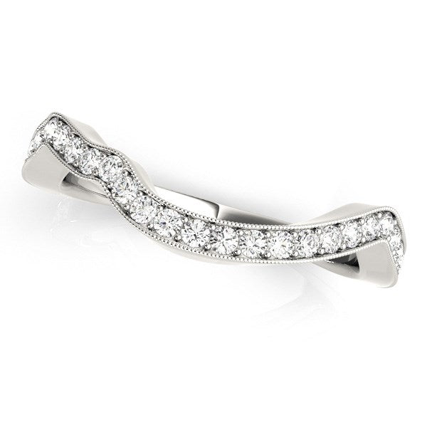 Alianza de bodas de oro blanco de 14 k con diamantes de estilo curvo y milgrain (1/5 ct)
