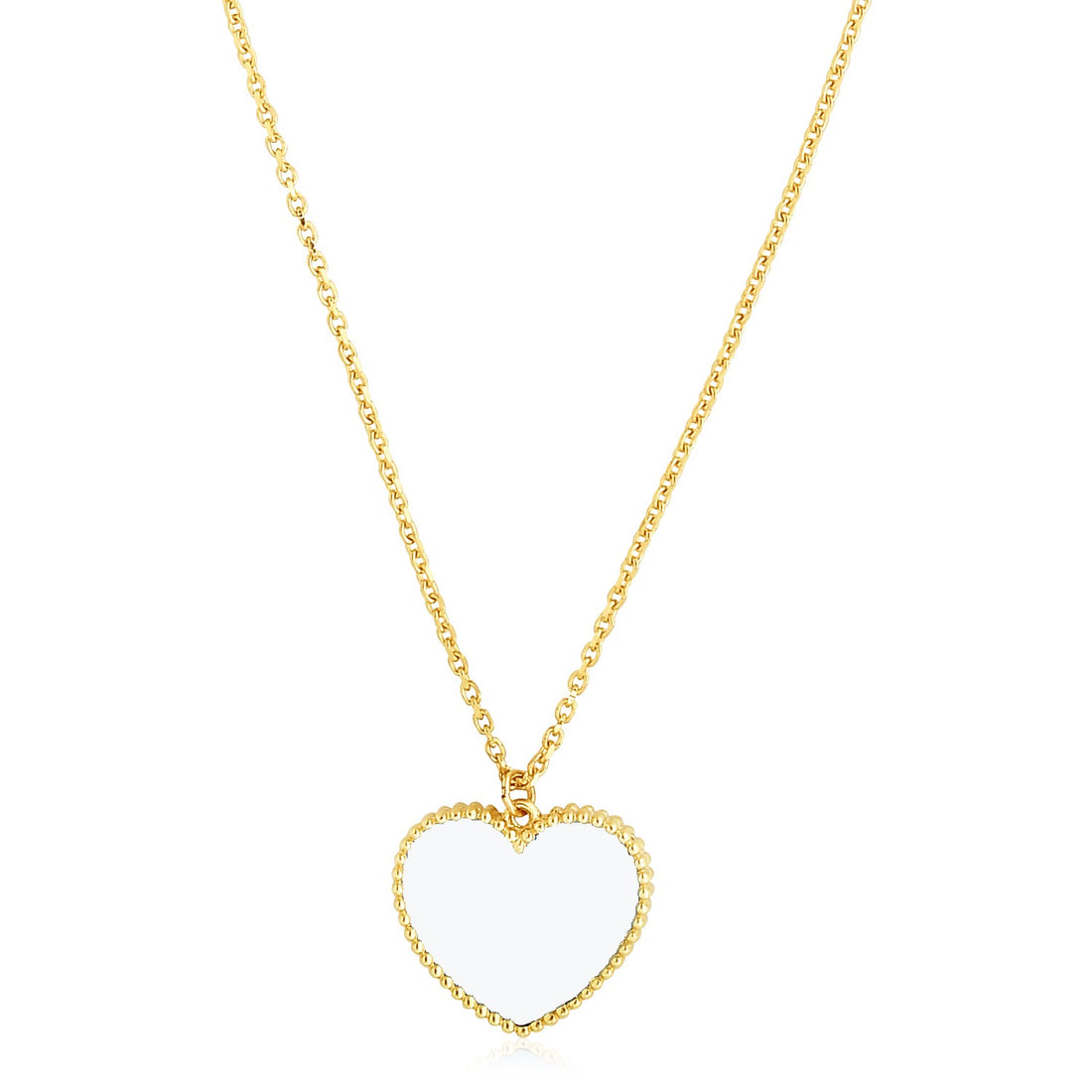 Collar de pasta de perlas con forma de corazón de oro amarillo de 14 k muy pulido