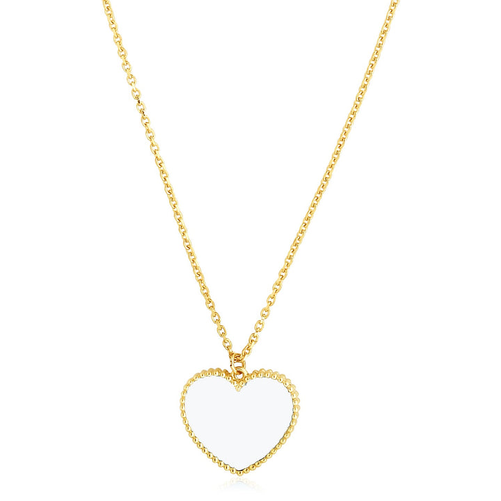Collar de pasta de perlas con forma de corazón de oro amarillo de 14 k muy pulido