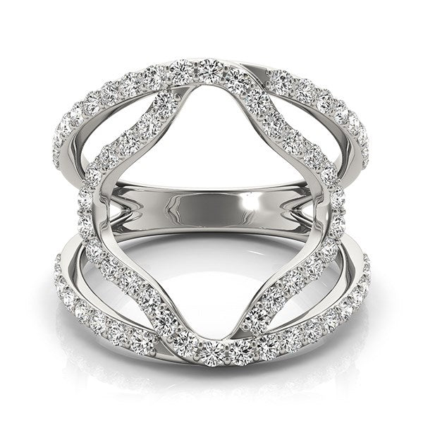 Anillo de oro blanco de 14 k con doble banda y diamantes estilo flor (5/8 ct)