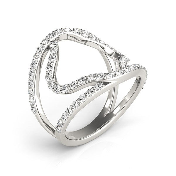 Anillo de oro blanco de 14 k con doble banda y diamantes estilo flor (5/8 ct)