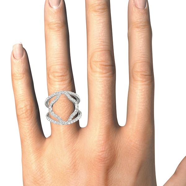 Anillo de oro blanco de 14 k con doble banda y diamantes estilo flor (5/8 ct)
