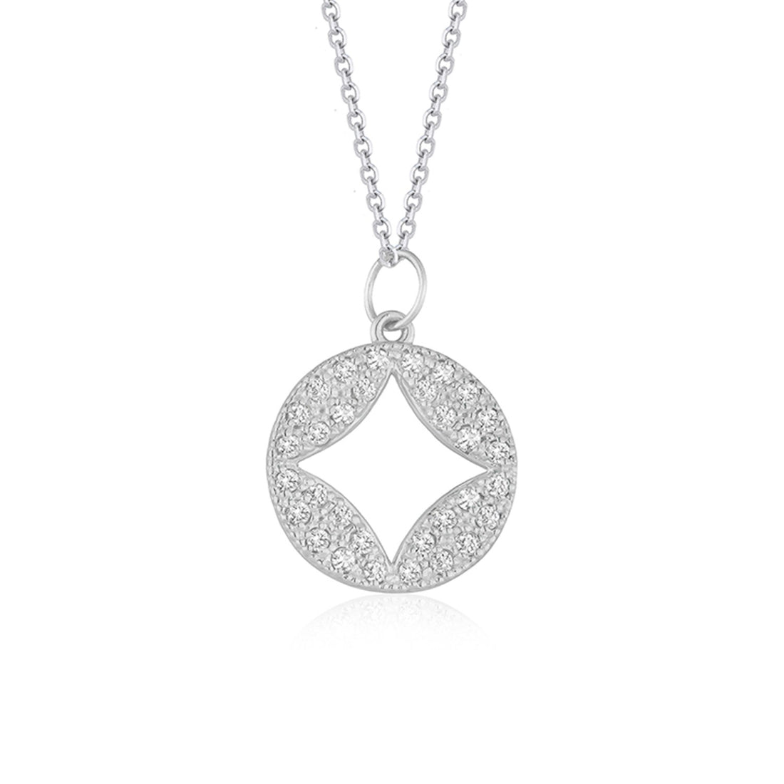 Colgante circular de oro blanco de 14 k con diamantes y corte (1/3 ct)