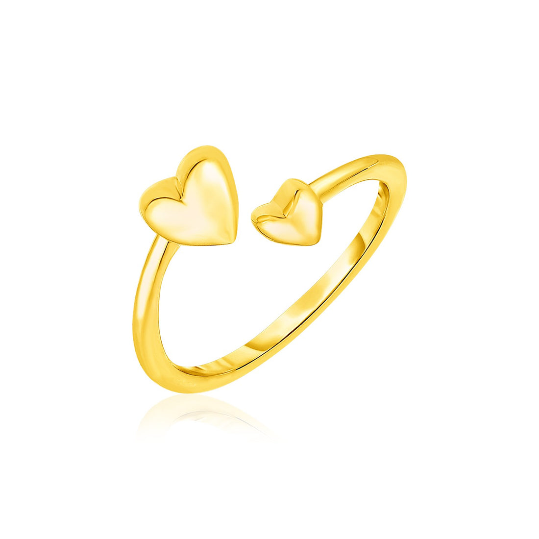 Anillo para el dedo del pie estilo bypass en oro amarillo de 14 k con corazones pulidos