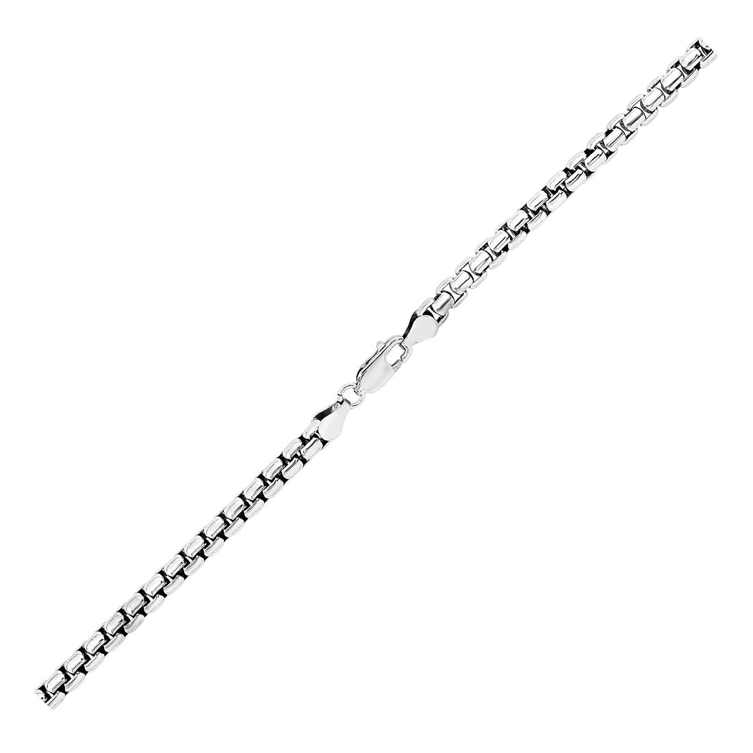 Cadena de caja redonda de plata de ley rodiada (4,40 mm)