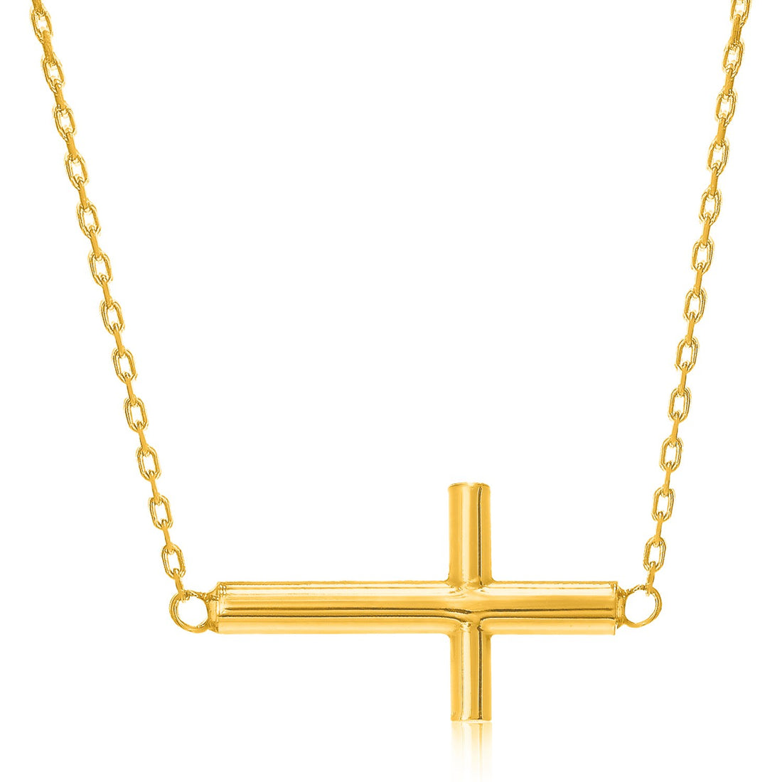 Collar de oro amarillo de 14 k con diseño de cruz pulida
