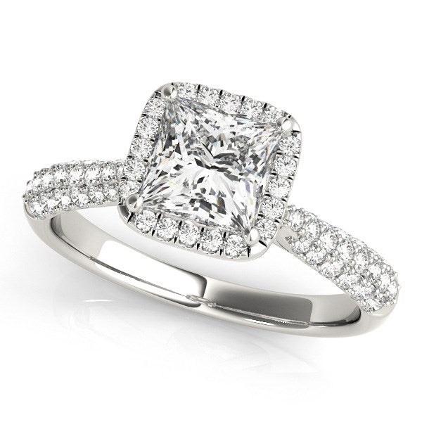 Anillo de compromiso de oro blanco de 14 k con halo pavé de diamantes (1 1/3 ct)