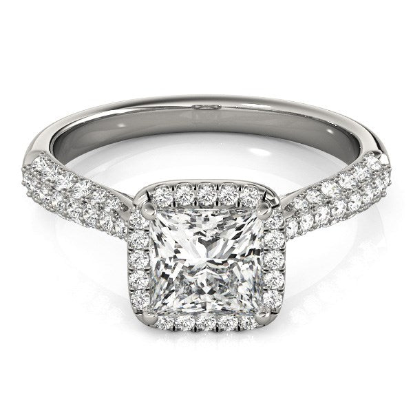 Anillo de compromiso de oro blanco de 14 k con halo pavé de diamantes (1 1/3 ct)