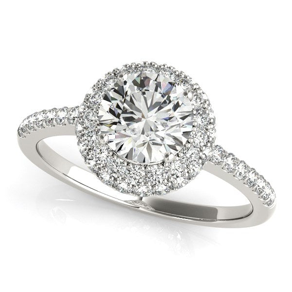 Anillo de compromiso clásico de oro blanco de 14 k con diseño pavé de diamantes redondos (1 1/2 ct)