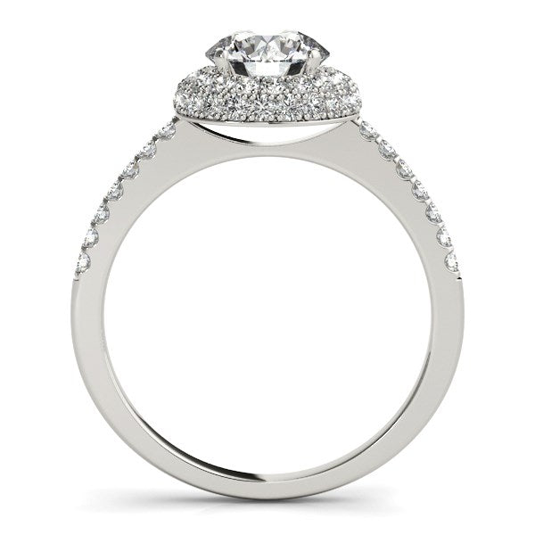 Anillo de compromiso clásico de oro blanco de 14 k con diseño pavé de diamantes redondos (1 1/2 ct)