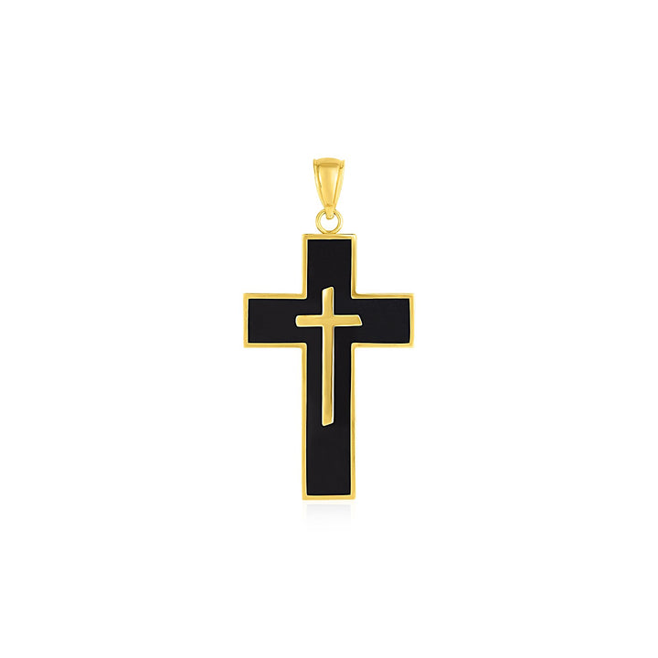 Colgante de cruz con esmalte negro en oro amarillo de 14 k