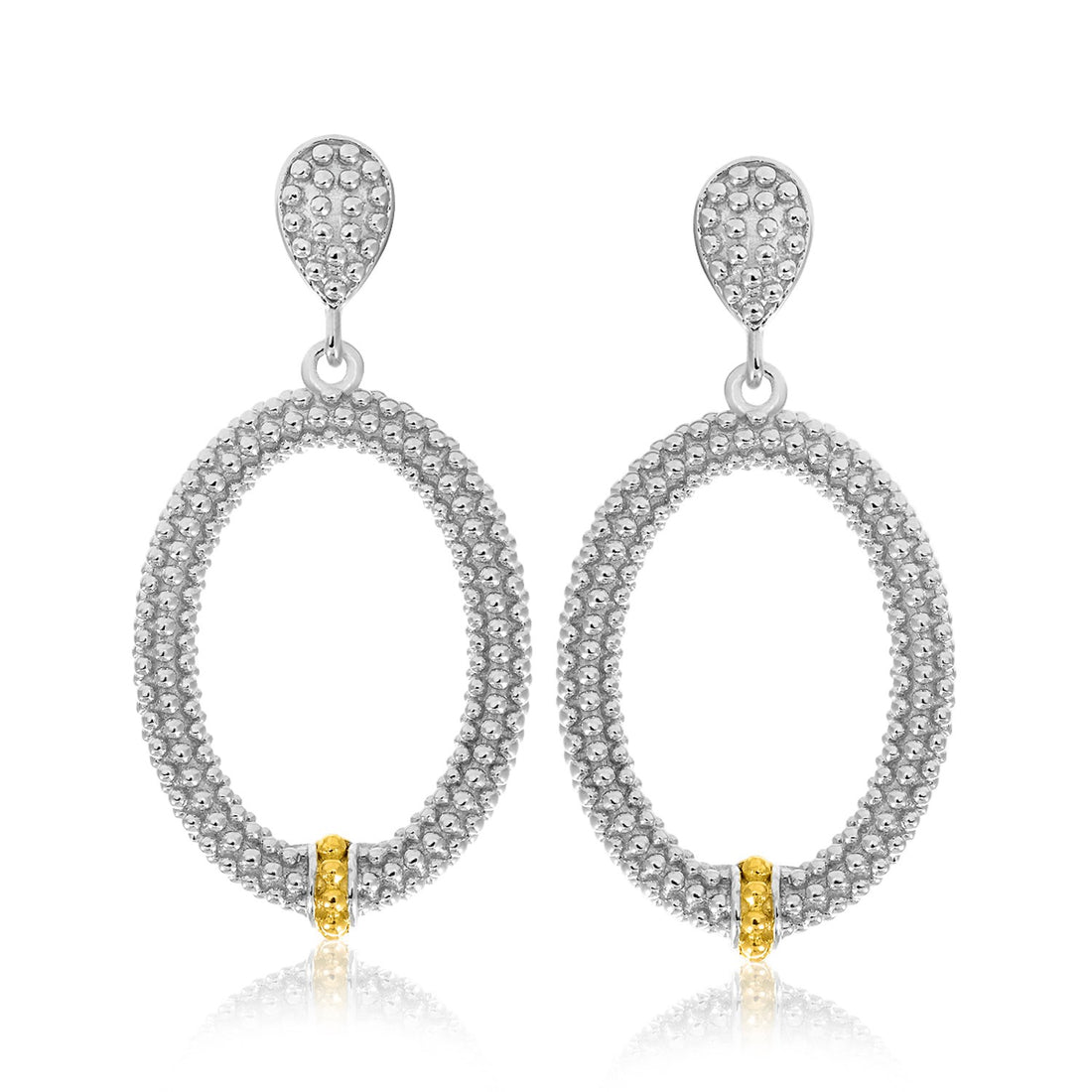 Pendientes de palomitas de maíz con motivo ovalado abierto en oro amarillo de 18 quilates y plata de ley