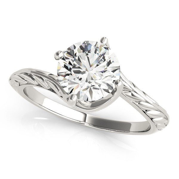 Anillo de compromiso solitario de diamantes redondos con bypass en oro blanco de 14 k (1 ct)