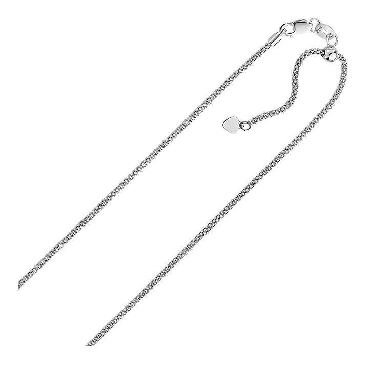 Cadena de palomitas de maíz ajustable de plata de ley de 0,8 mm (0,80 mm)