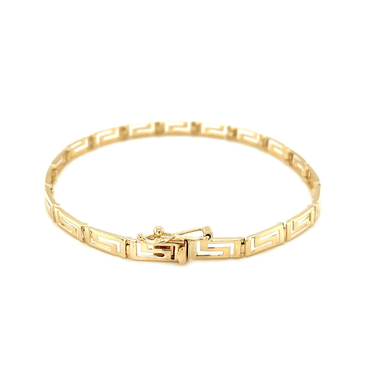 Pulsera elegante con diseño de grecas griegas en oro amarillo de 14 k (3,30 mm)