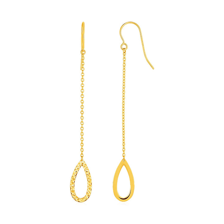 Pendientes largos con forma de pera texturizada en oro amarillo de 14 k