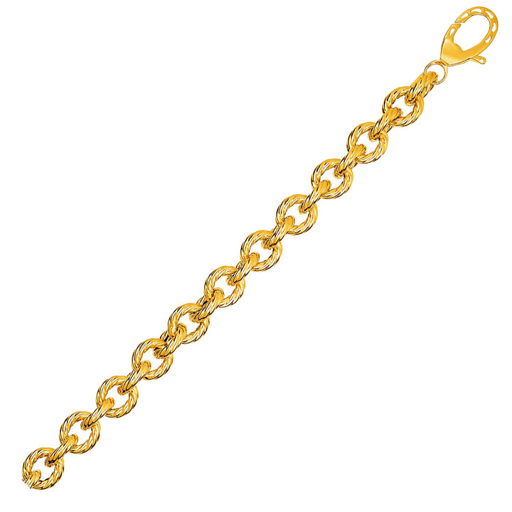 Pulsera de eslabones ovalados texturizados en oro amarillo de 14 k (8,70 mm)