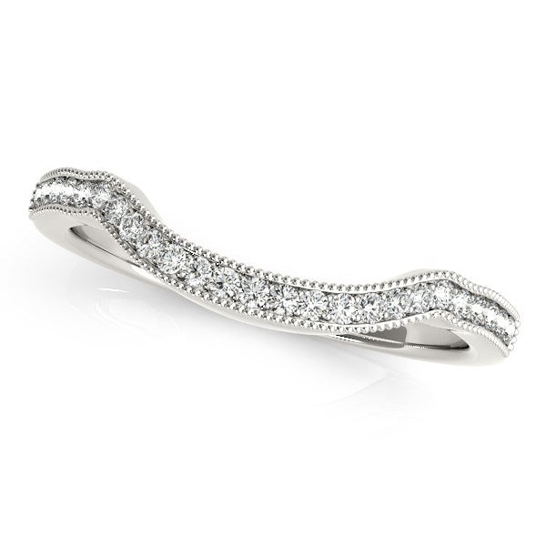 Alianza de boda de oro blanco de 14 k con diamantes engastados en pavé estilo curvo (1/6 ct)