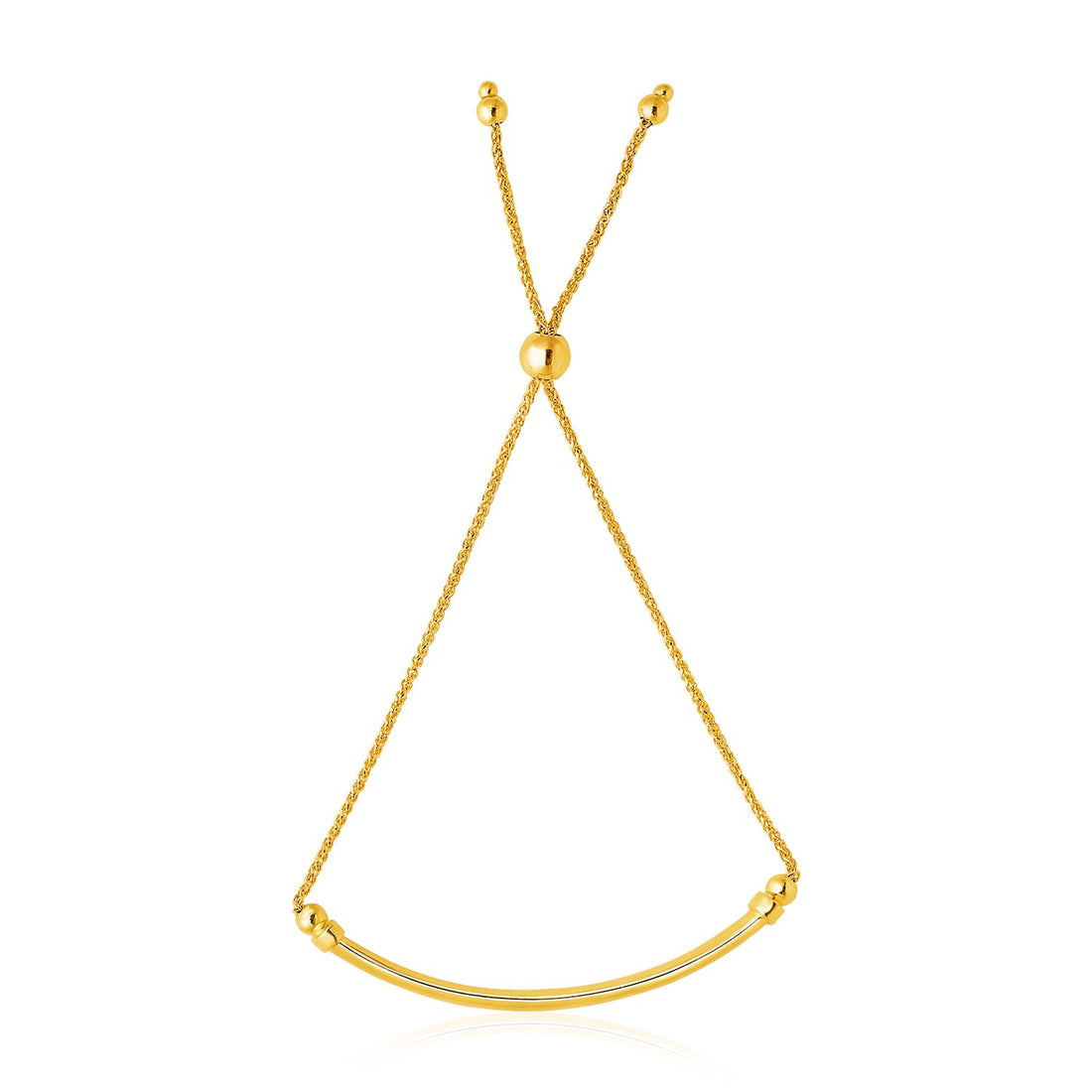Pulsera de oro amarillo de 14 k con barra curva lisa y estilo lazo (1,00 mm)
