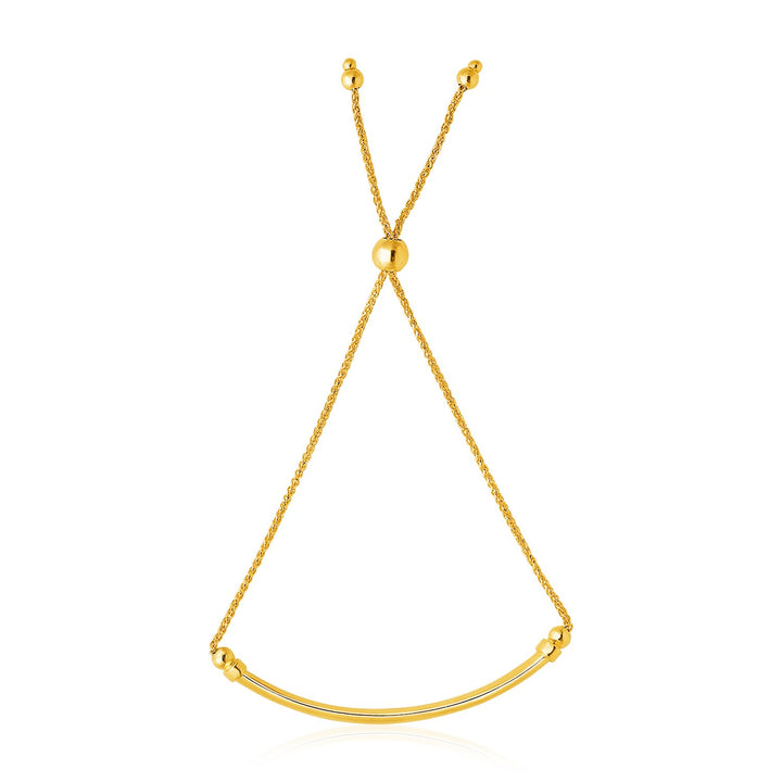 Pulsera de oro amarillo de 14 k con barra curva lisa y estilo lazo (1,00 mm)