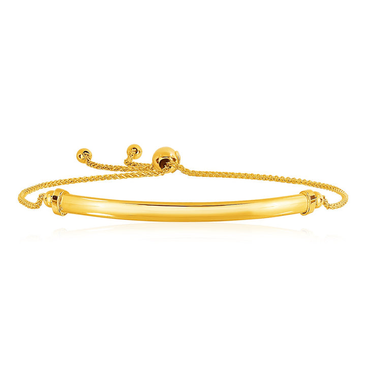 Pulsera de oro amarillo de 14 k con barra curva lisa y estilo lazo (1,00 mm)