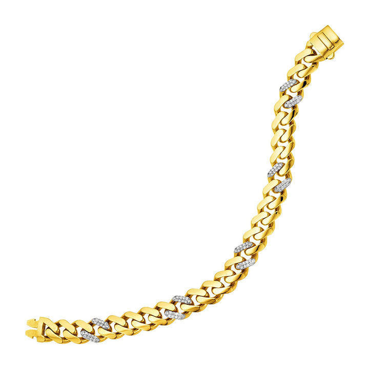 Pulsera de cadena de eslabones pulidos de oro amarillo de 14 k con diamantes (9,50 mm)
