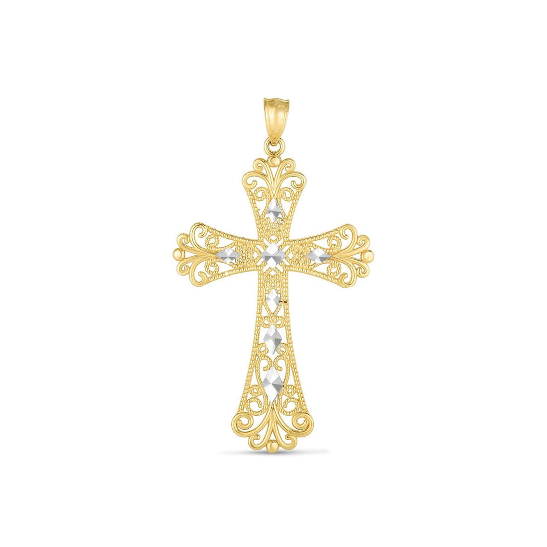 14k Two Tone Gold High Polish Diamond Cut Cross Pendant