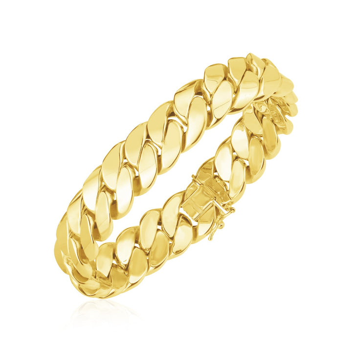 Pulsera de eslabones cubanos de oro amarillo de 14 k con alto brillo (14,00 mm)