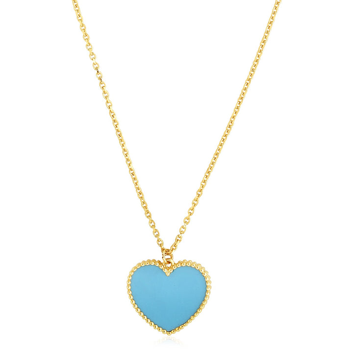 Collar con pasta de turquesa en forma de corazón de oro amarillo de 14 k muy pulido