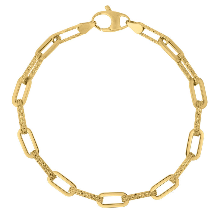 Pulsera de cadena con clip de papel y diamantes en oro amarillo de 14 k (4,00 mm)